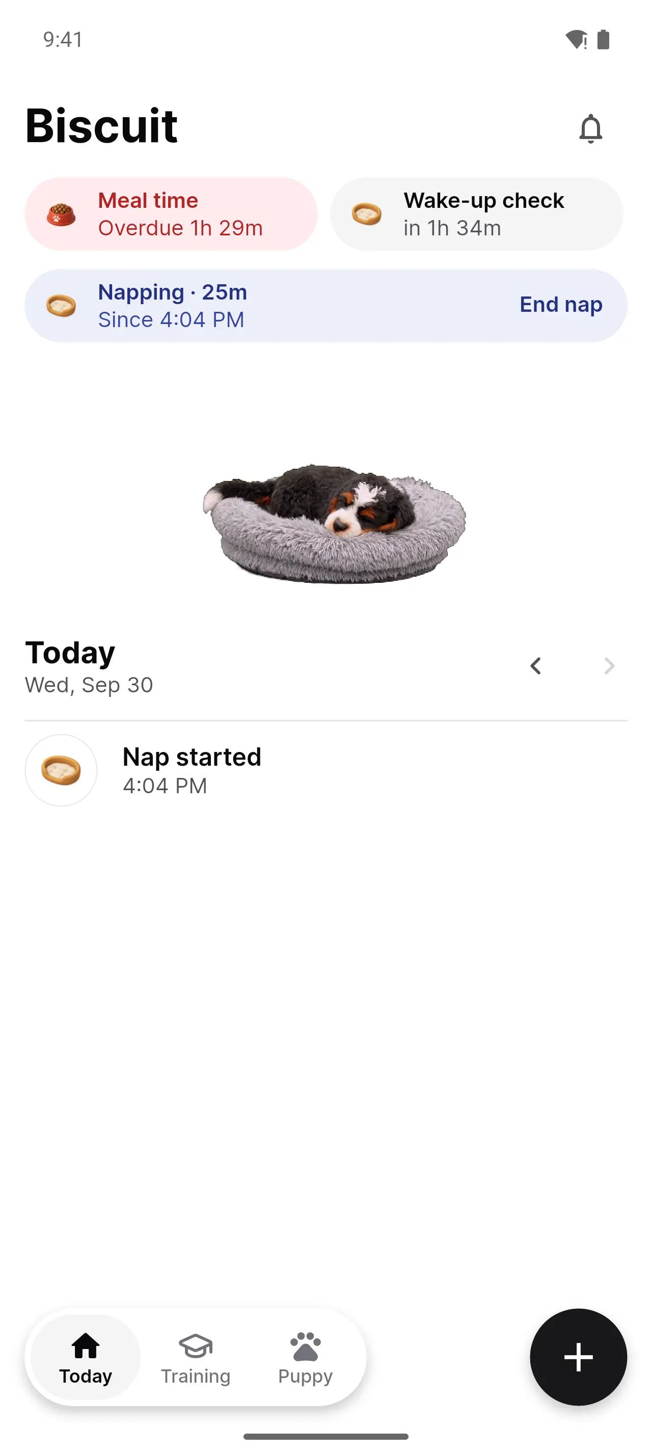 Wags tracking a nap, with the current wake window.