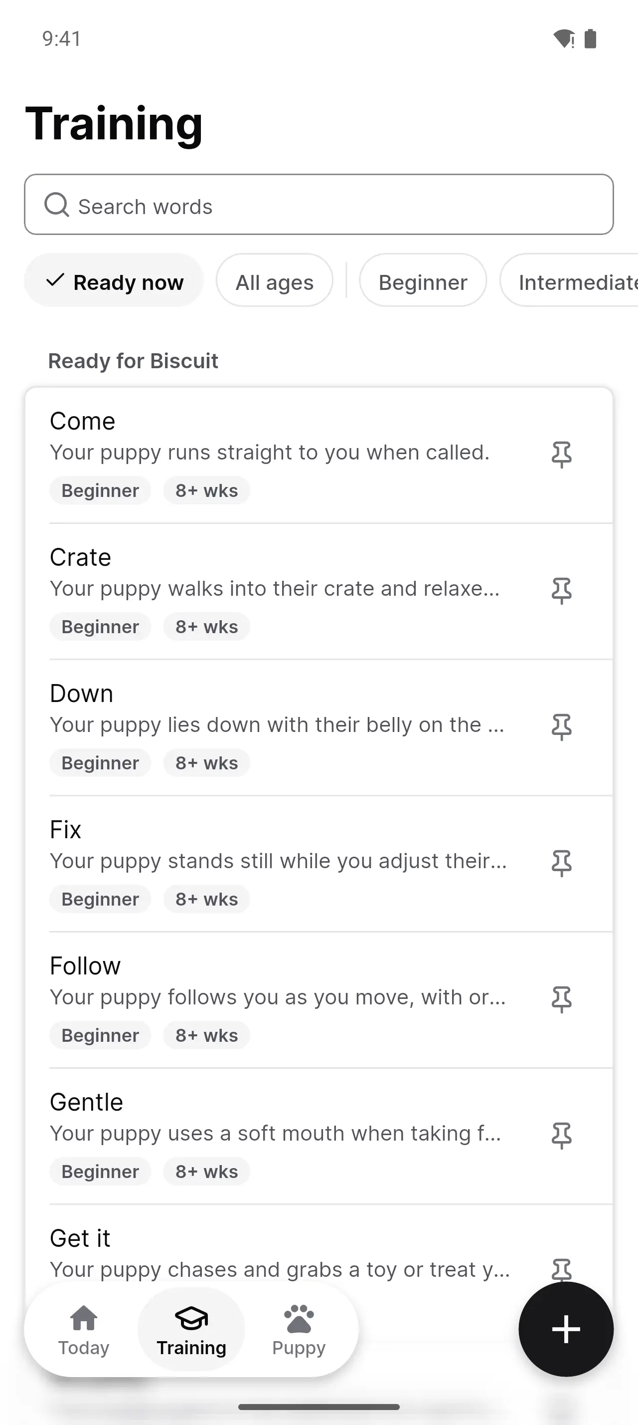 Wags training lessons for sit, crate and more.